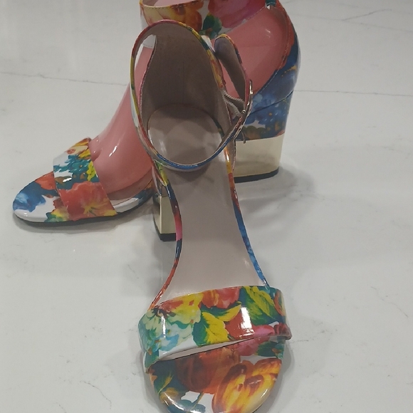 Nanette Lepore Floral Block Heel Sandals Sz 8.5M Gentle Used - Picture 7 of 9